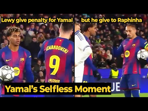 Moment Lewandowski gave the penalty to Yamal for brace, but Yamal handed it to Raphinha...
