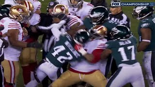 Trent Williams BODY SLAMS K'Von Wallace at the end of the NFC Championship