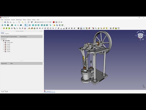 FreeCAD 0.19 1 CYLINDER ENTABLATURE STEAM ENGINE WITH SLIDING CROSSHEAD