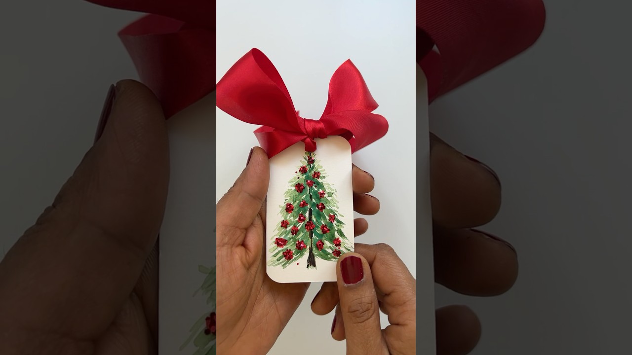 DIY Christmas Tree Gift Tag with Sparkling Ornaments & Glitter | Hand-Painted Holiday Craft #diy
