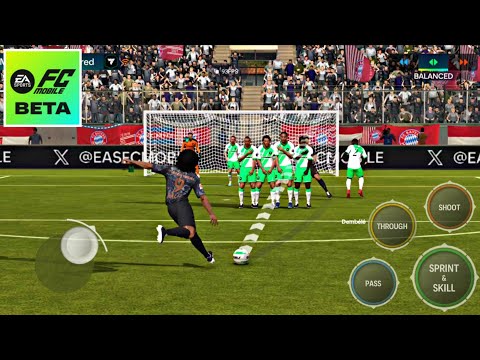 FC Mobile Beta 2026 gameplay screenshot showing free kick