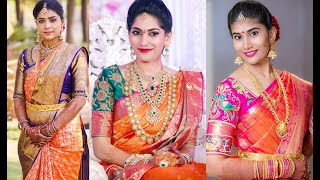Orange saree combination blouse | Orange saree make up look | Orange saree green blouse combination