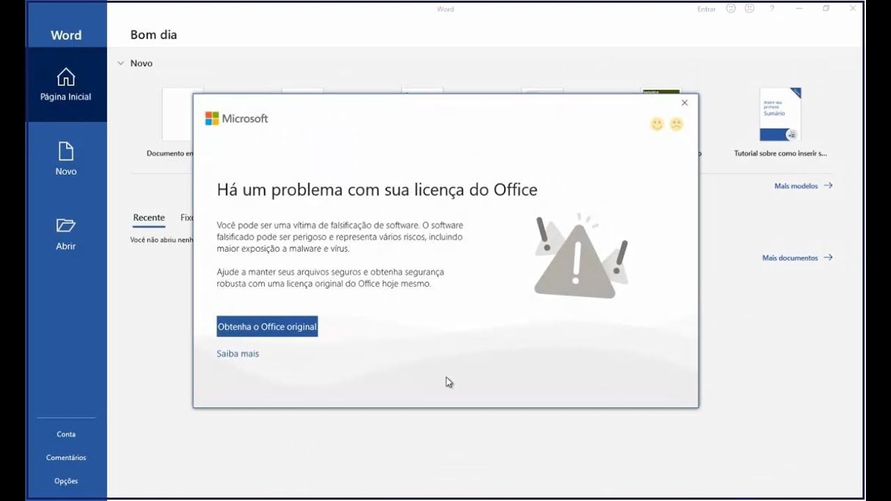 Resolver, Há um problema com sua licença do Office