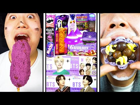 ENG SUB) ASMR MUKBANG HONEY JELLY & HOT DOG & MACAROON & PURPLE FOOD EATING SOUND !