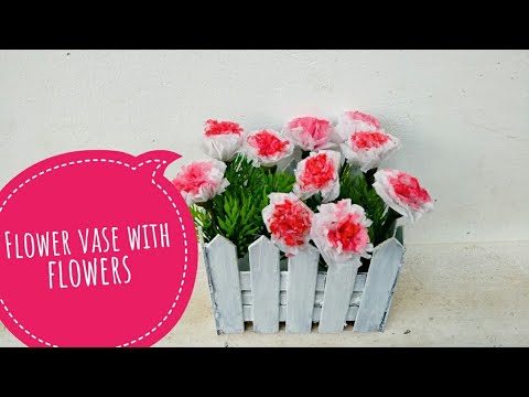 Tiny flower garden making DIY| Flower vase with tissue flowers | Hand crafts DIY