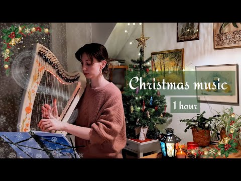 1 hour of christmas music on harp | cozy and calm background music