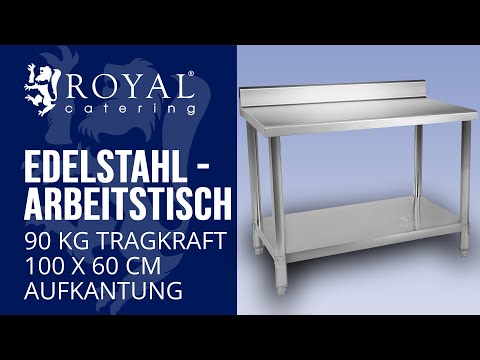 Video - Edelstahl-Arbeitstisch - 100 x 60 cm - 90 kg Tragkraft - Aufkantung