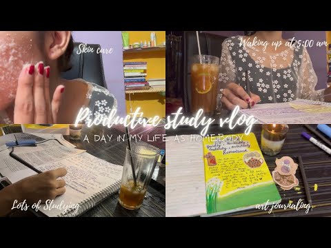 Homebody productive study vlog | 5:00 am morning routine | reading and art journaling | studying 📑