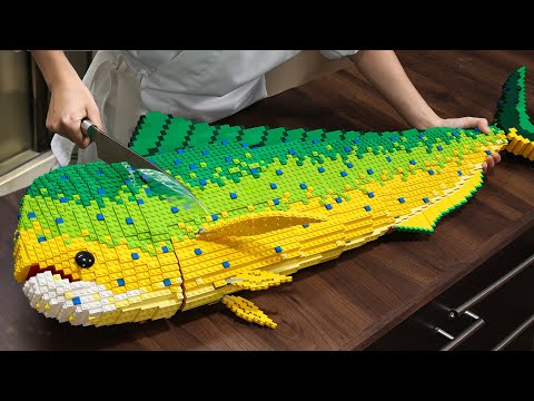 Catch & Fillet a LEGO RARE Giant Mahi Mahi Dolphin Fish Deep Sea Monster IRL recipes Compilation!