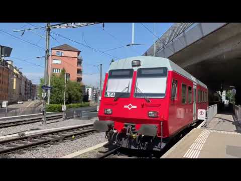 SZU Commuter Trains at Zürich Giesshübel (with a whistle!)