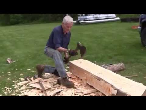 Hand Hewing a log with John Foreman.