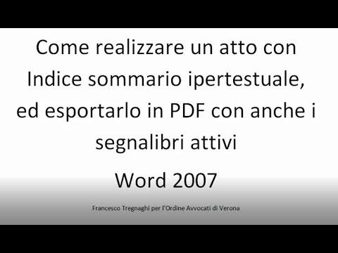 MS Word Come creare un atto per il PCT con un sommario interattivo (link "interni" alla trattazione)