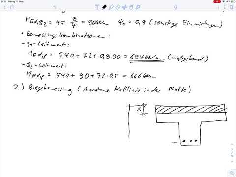 Aufg. 12 (Teil 1) – Plattenbalken Nulllinie in der Platte Biegebemessung (Klausur SoSe 2020)