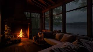 Rainy Night Cabin Ambience | Warm Fireplace for Sleep and Relaxation