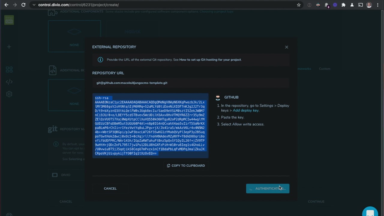 deploy djangocms template to divio