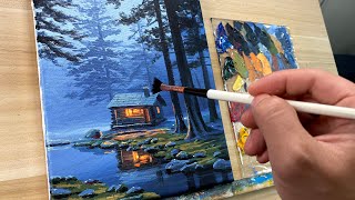 Misty Cabin Glow | Acrylic Painting Time-lapse