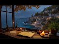 Rainy Italian Coastal Village Ambience ️Warm Jazz Music Distant Thunder For Studying Relaxation