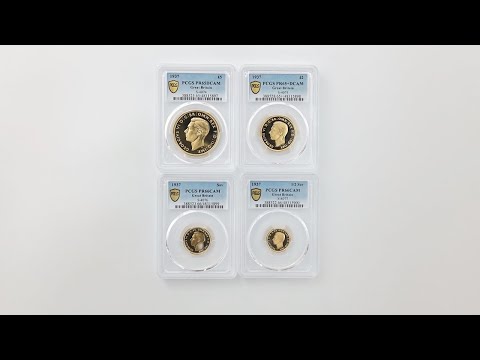 Moedas de ouro soberanas britânicas George VI de 1937, 4 tipos, conjunto completo PCGS PR 65 DCAM ~ PR 66 CAM não utilizadas ~ moedas de ouro britânicas completamente não utilizadas 48315897SET