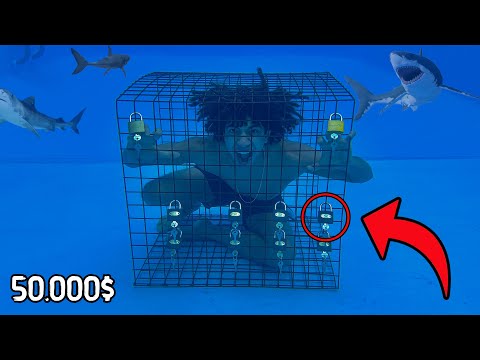 $50,000 اخر شخص يخرج من القفص تحت الماء يربح | Last To Escape UNDERWATER CAGE Wins $50,000!