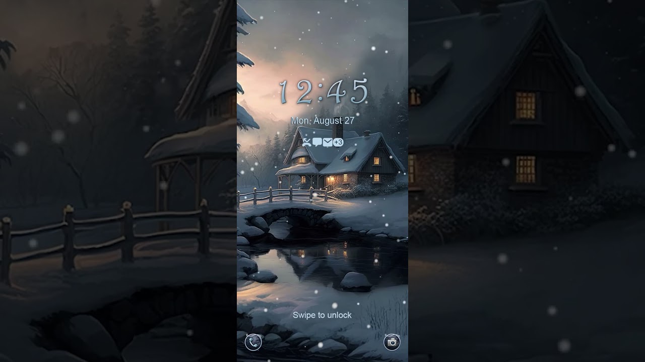 Galaxy Premium Theme - Snowy Winter Cottage Animated Lockscreen