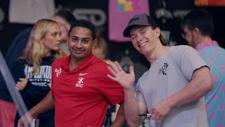 Coach Syque Caesar mic'd up at the Sam Mikulak Invitational 2025