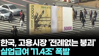한국, 고용시장 '전례없는 붕괴'...실업급여 '11.4조' 폭발