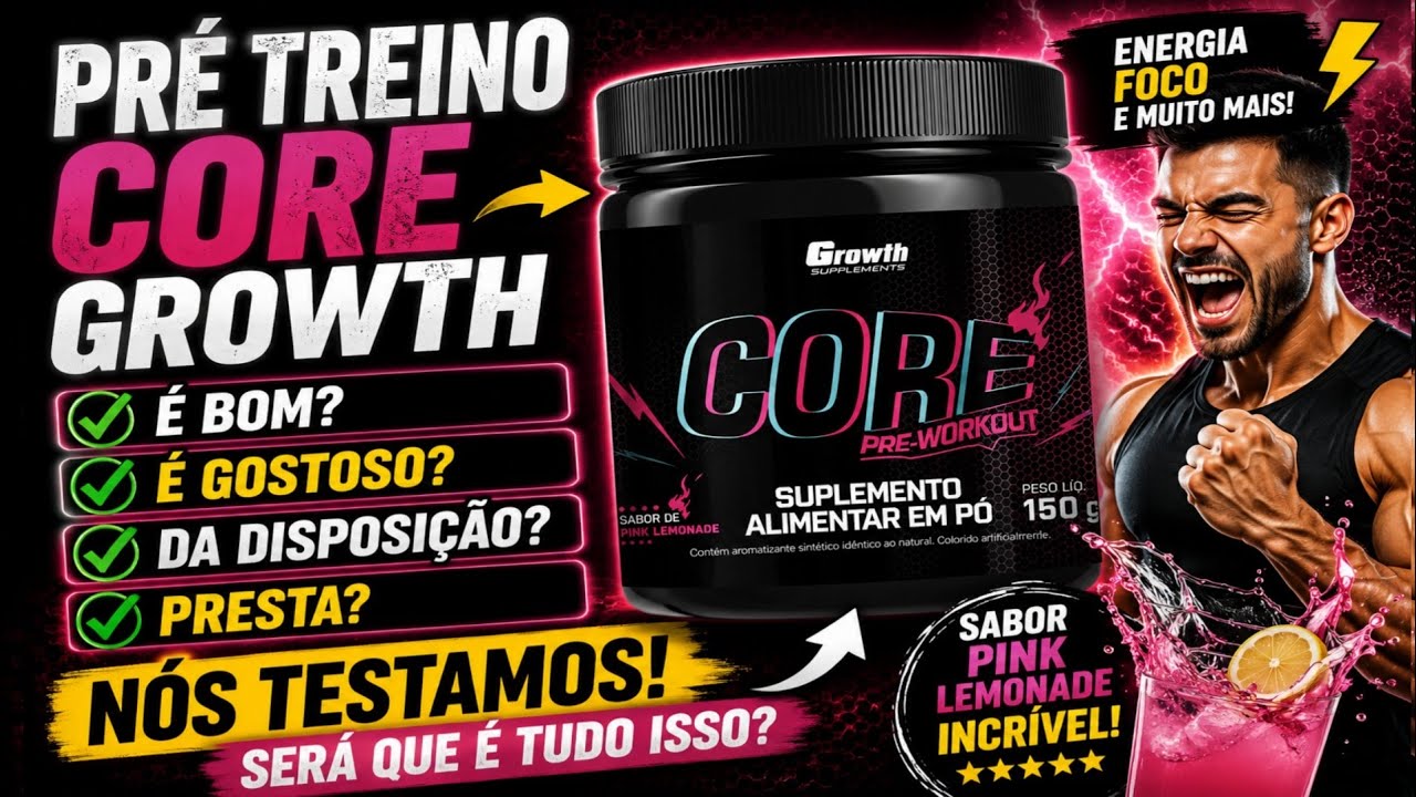 Miniatura da avaliação em vídeo de Pré Treino Core 150g Growth Supplements Purple Berry Roxo