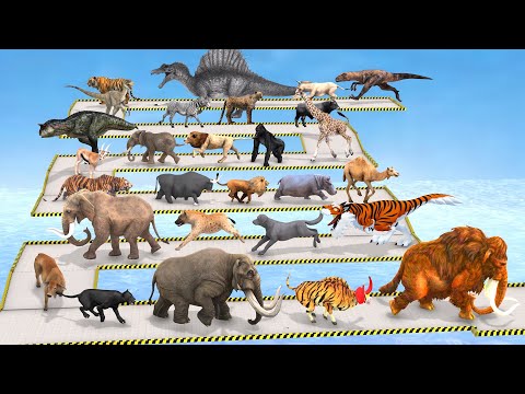 Animals Dinosaurs Death Run Who Will Win the Fight Saber Tooth Tiger Animal Revolt Battle Simulato