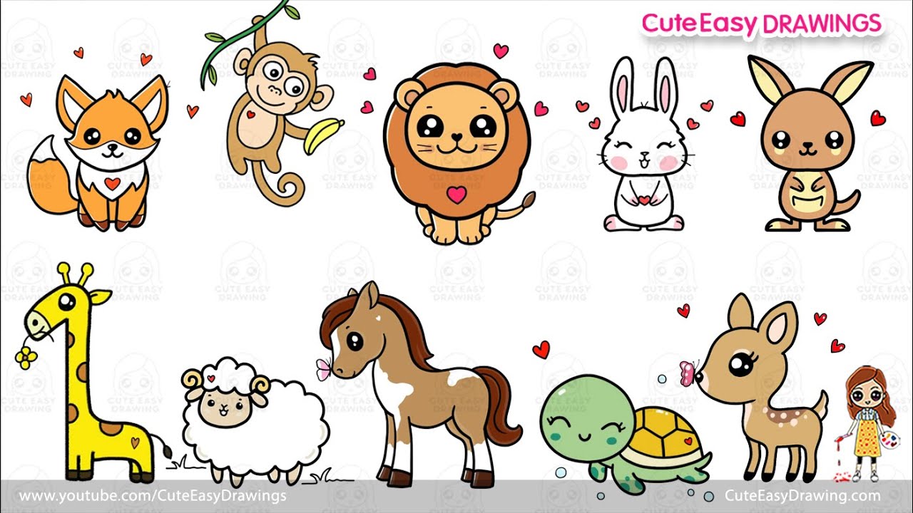 How to Draw 10 Cute Animals - Simple and Easy | Animal Drawings long Video For Kids!