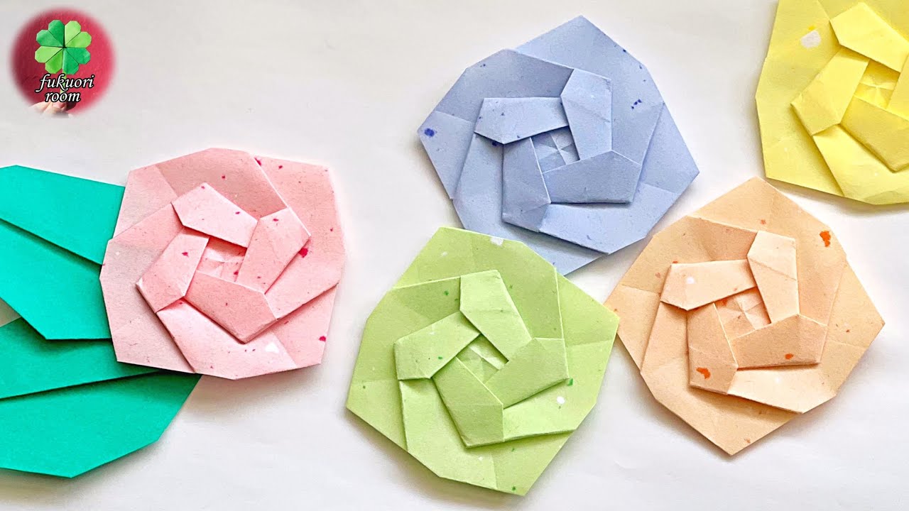 【折り紙】1枚で素敵なバラの折り方　Origami Rose / fukuoriroom