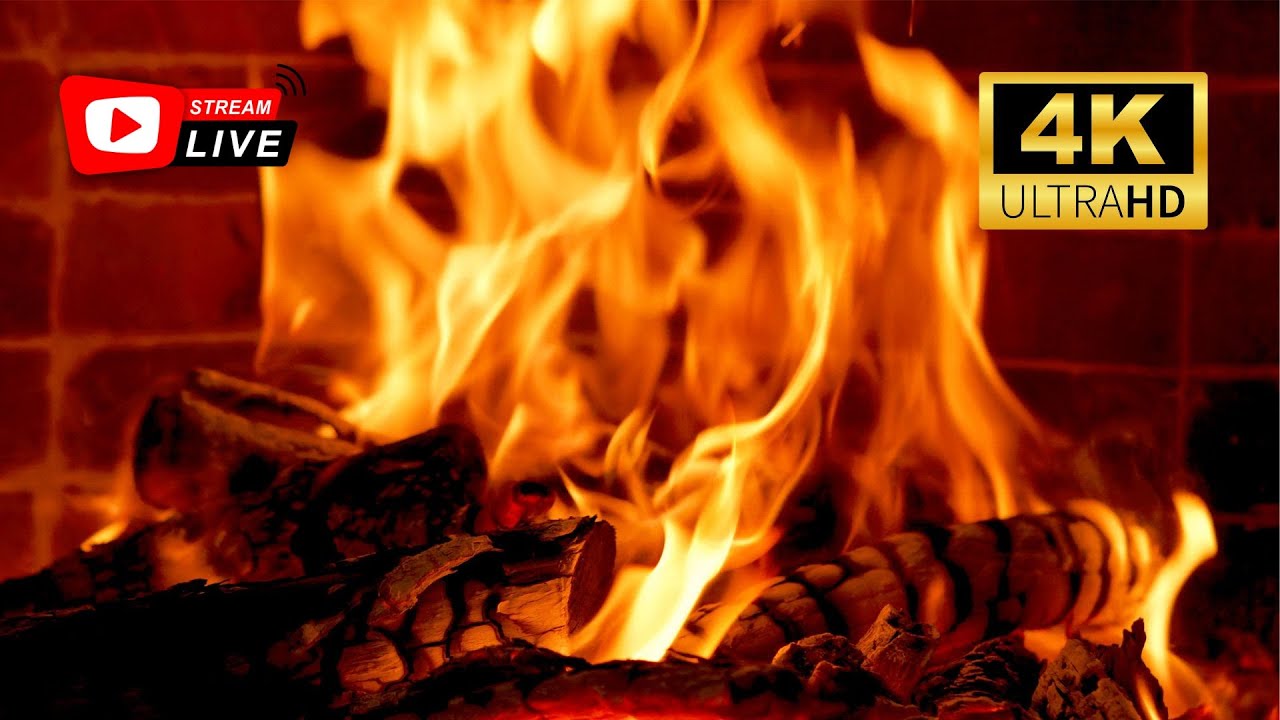 🔴LIVE STREAMING Fireplace at Night 4K 🔥 Cozy Fireplace (24 HOURS). Fireplace video with Burning Logs