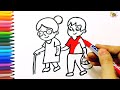 How to Draw A Boy Helping Grandma easy Step by Step | Helping hands for old people | Awareness