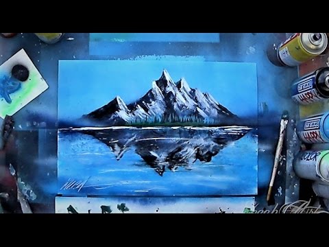 Mountains reflection in glossy lake - SPRAY PAINT ART by Skech Video