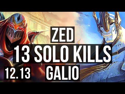 ZED vs GALIO (MID) | 13 solo kills, Legendary, 1.4M mastery, 500+ games | NA Grandmaster | 12.13