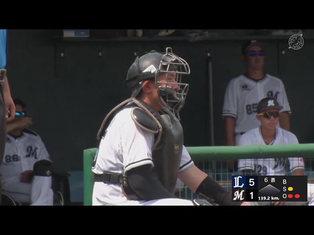 【ファーム】マリーンズ・寺地隆成 走者の動きを見逃さず素早い送球で盗塁阻止!!  2024年8月22日 千葉ロッテマリーンズ 対 埼玉西武ライオンズ