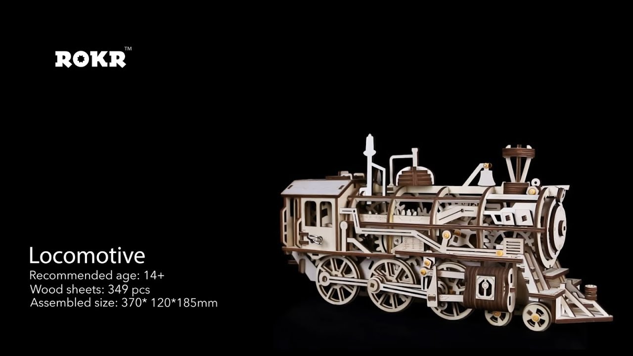 RoboTime 3D drevené mechanické puzzle Parná lokomotíva