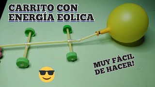 energía eolica con carrito de botella. Fácil de hacer