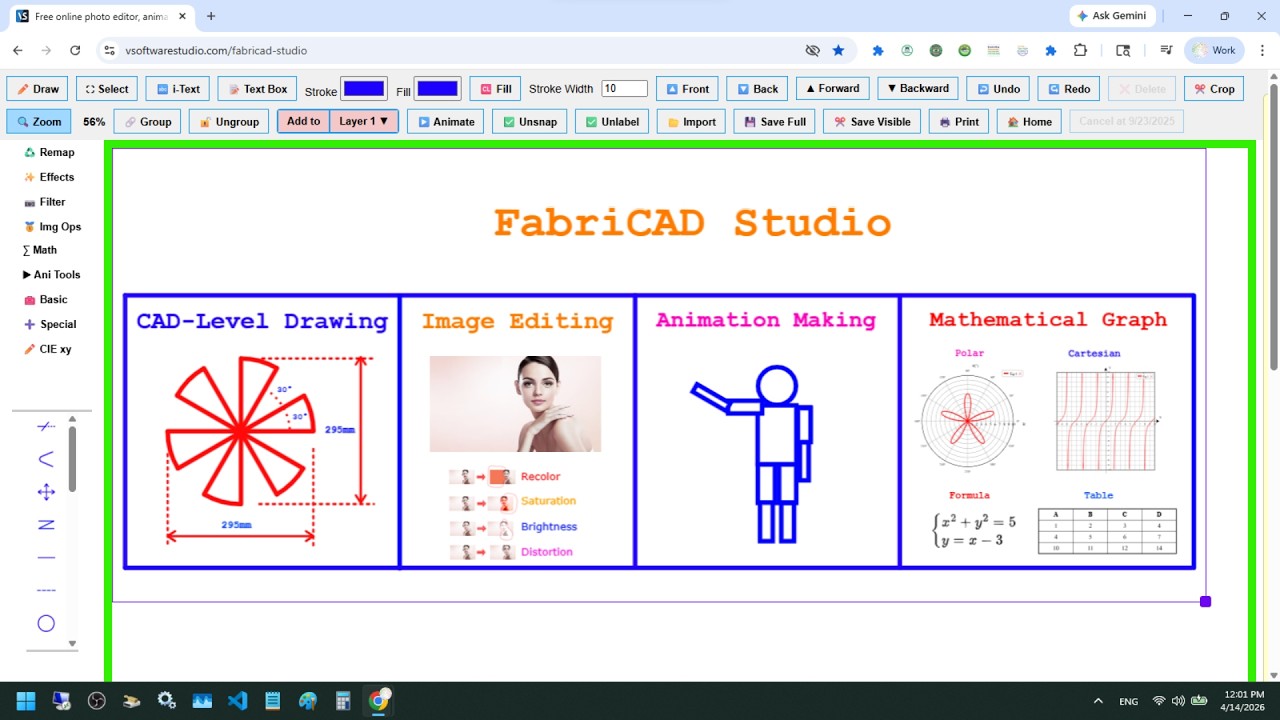 FabriCAD Studio | Precision CAD Drawing, Animation, Image Editing, and Math Visualization