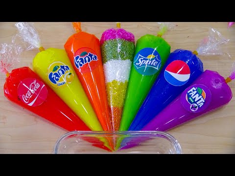 Making Crunchy Slime with Coca Cola, Pepsi, Fanta, Sprite Pipping Bags! Satisfying Slime Video#22