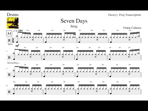 [PDT] Sting - Seven Days Drum Transcription Free Sheet (Updated Sheet In Description)