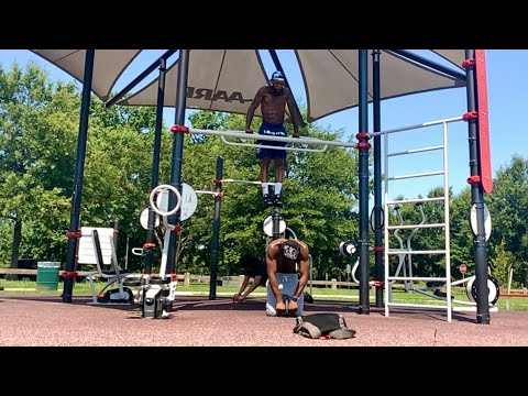 A couple muscle ups while my son & daughter do ab wheel rollouts