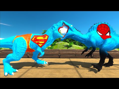 SPIDERMAN SPINO vs SUPERMAN T-REX vs BATMAN T-REX vs VENOM GORO DEATH RUN - Animal Revolt Battle Sim