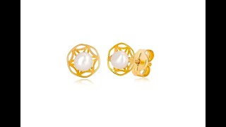 Šperky -  Puzetové náušnice zo 14K zlata - ornamentálny vyrezávaný kvet a perla