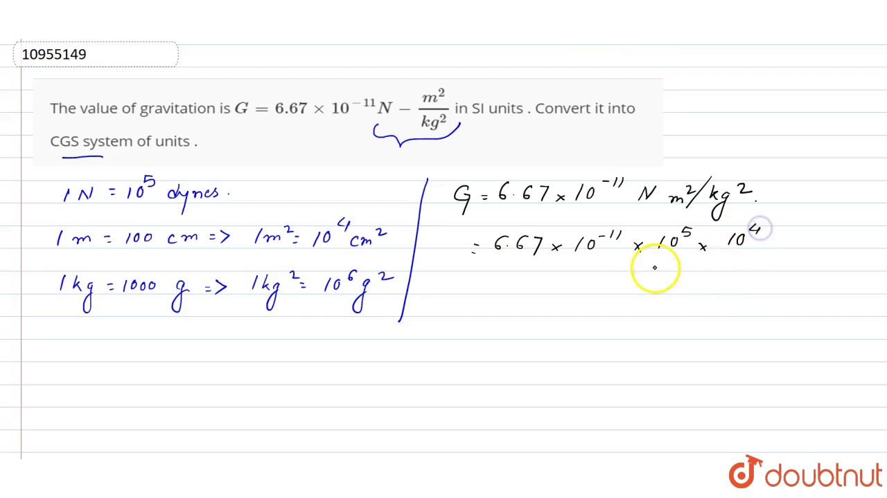 The value of gravitation is `G = 6.67 xx 10^(-11)N-m^(2)/kg^(2)` in SL units . Convert it into C...