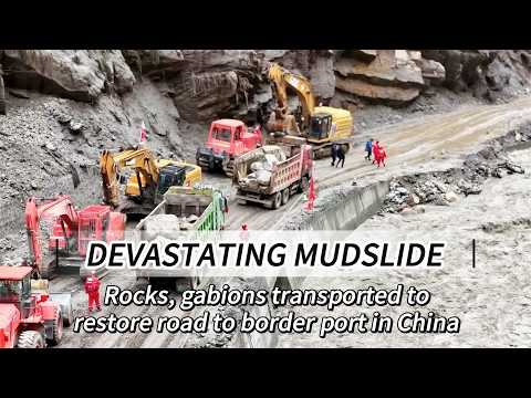 Rocks, gabions transported to restore road to border port in China