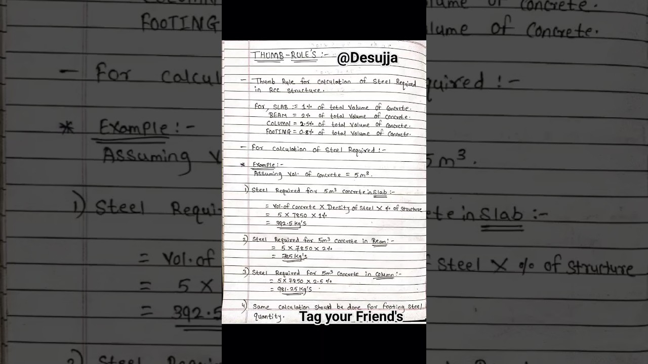 Thumb rule for calculation of steel required in RCC structure 👍👍#shorts #trending #viral#RCC#steel
