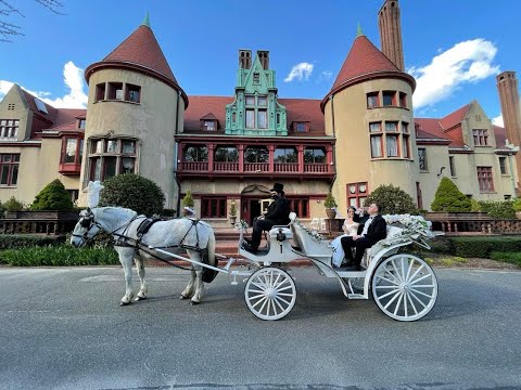 Horse Drawn Wedding Carriage Chateau at Coindre Hall Huntington NY April 30 2021