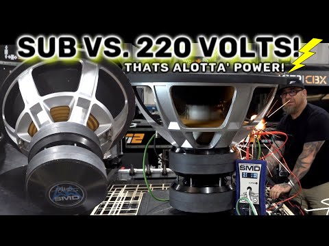 Woofer vs. 220volts. That's alotta' Power! Sparks, Flames, Smoke!