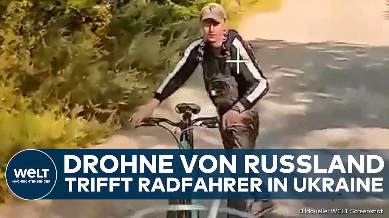 PUTINS KRIEG: Heftige Bilder! Radfahrer in Ukraine von Drohne von Russland getroffen