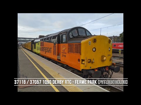 4K 37116 / 37057 Thrash out of Peterborough working 1Q90 Derby RTC - Ferme Park - 16/09/19